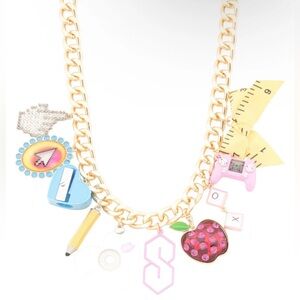 Betsey Johnson Authentic Gold-Tone School Days Charm Statement Necklace NEW